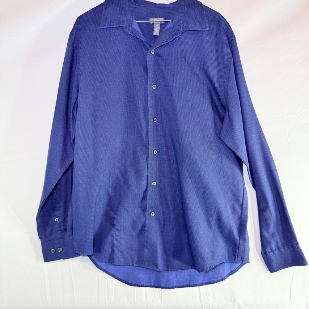Van Heusen Mens Royal Blue Textured Long Sleeve Button Down Shirt Size L 16-16.5